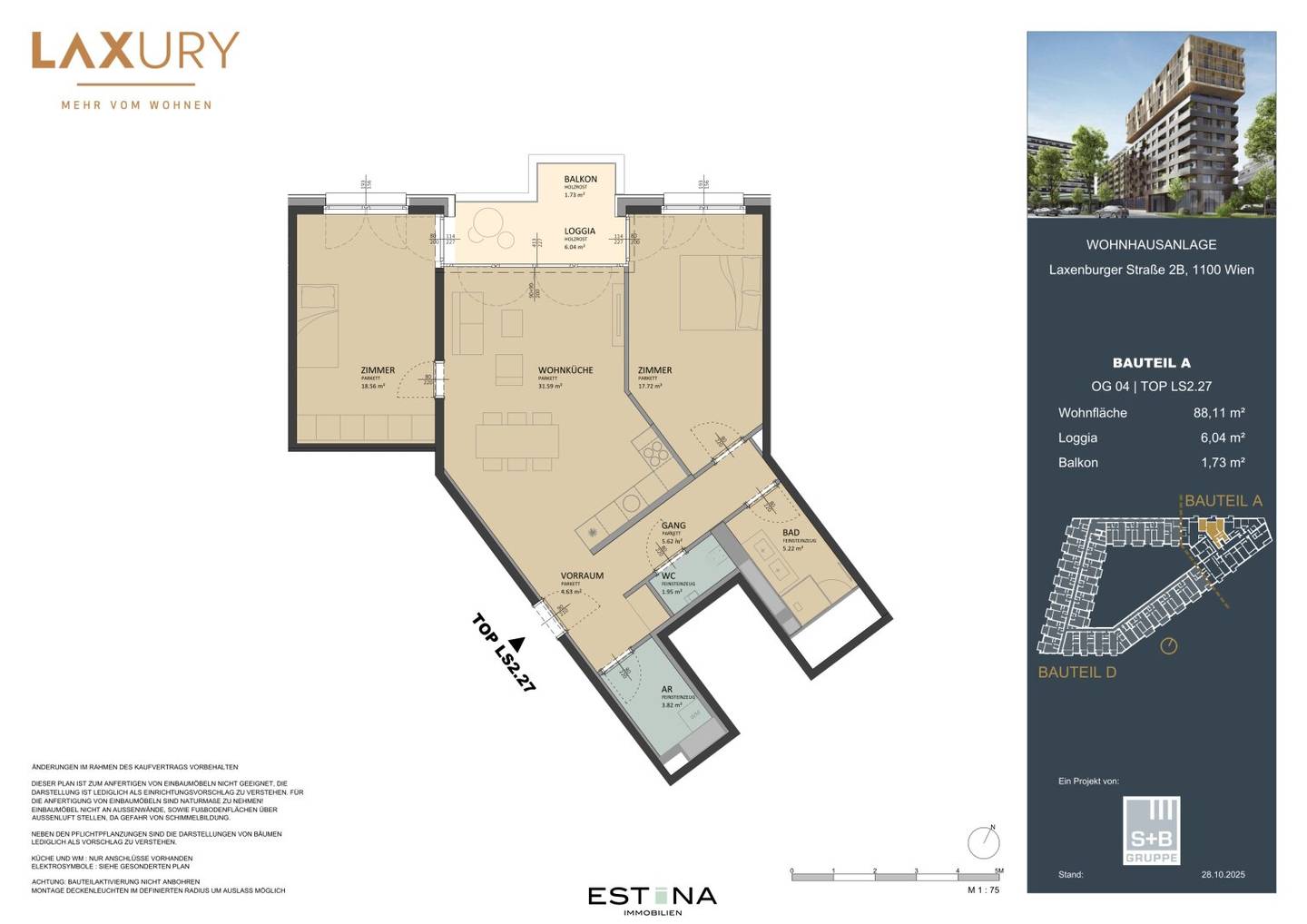 LAXURY Vienna - Commission-free 3-room apartment 88.58 m² new build 2nd floor