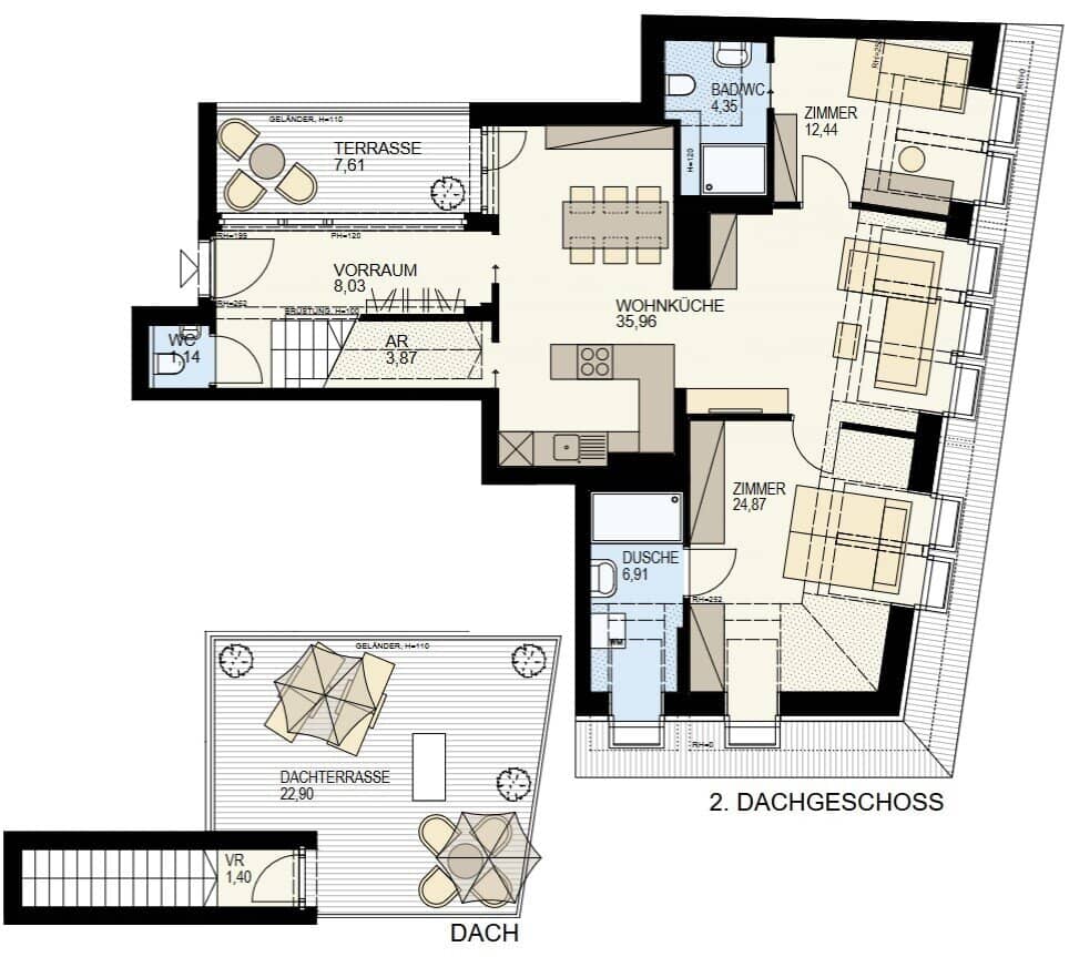 Top floor apartment near Augarten with roof terrace