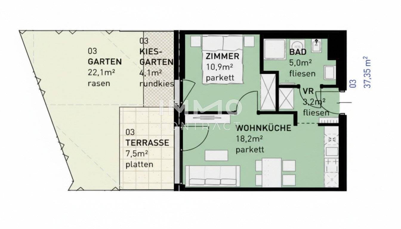 Wohnung mit privatem Garten nahe Liesingbach