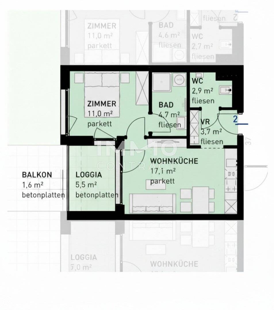 Wohnung mit Balkon und Loggia Erstbezug