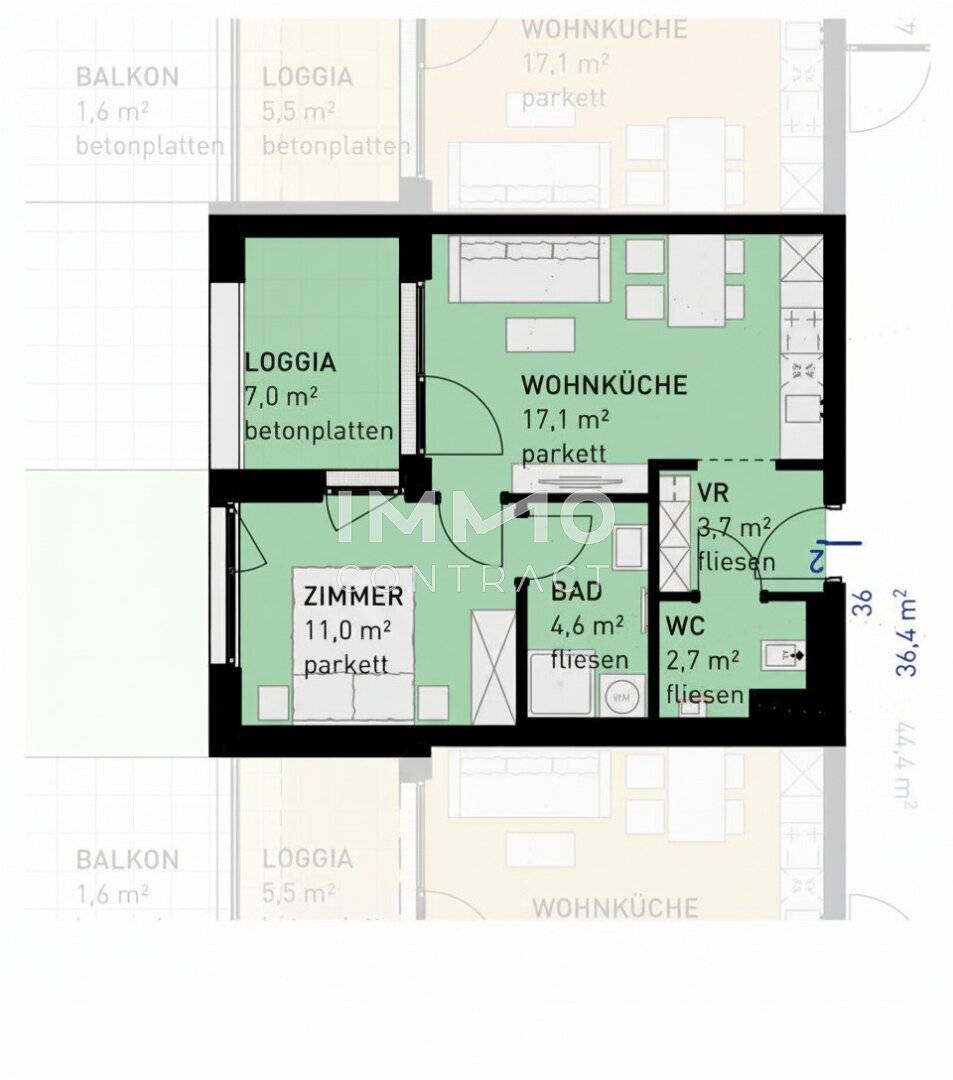 Apartment with loggia and lift first occupancy