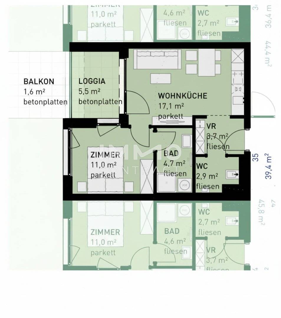 Wohnung Erstbezug Loggia nahe U2