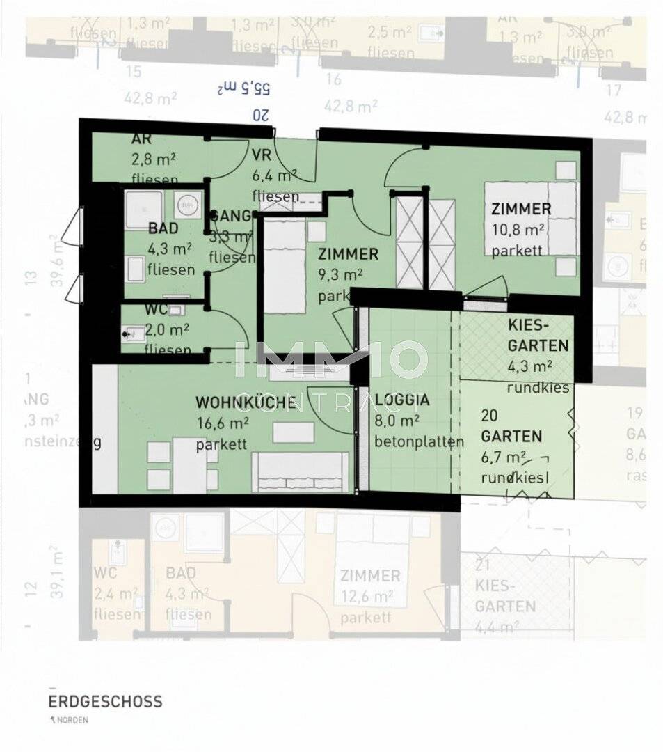 Erdgeschosswohnung mit Garten und Loggia Aspern