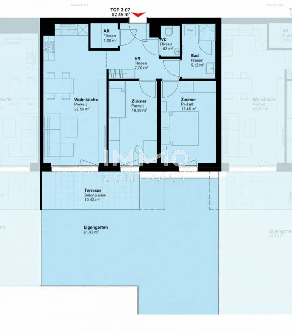 Wohnung mit eigenem Garten und Balkon