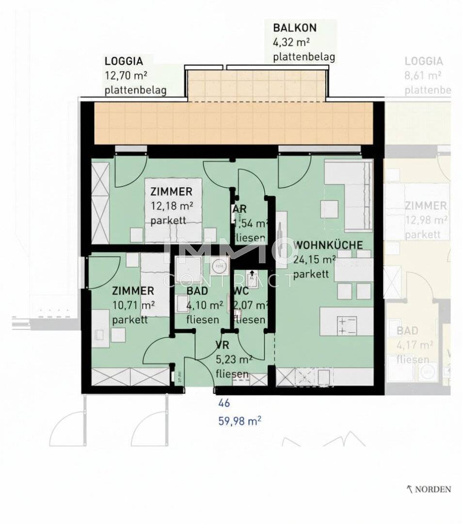 First occupancy apartment with 3 rooms and balcony in a quiet suburb