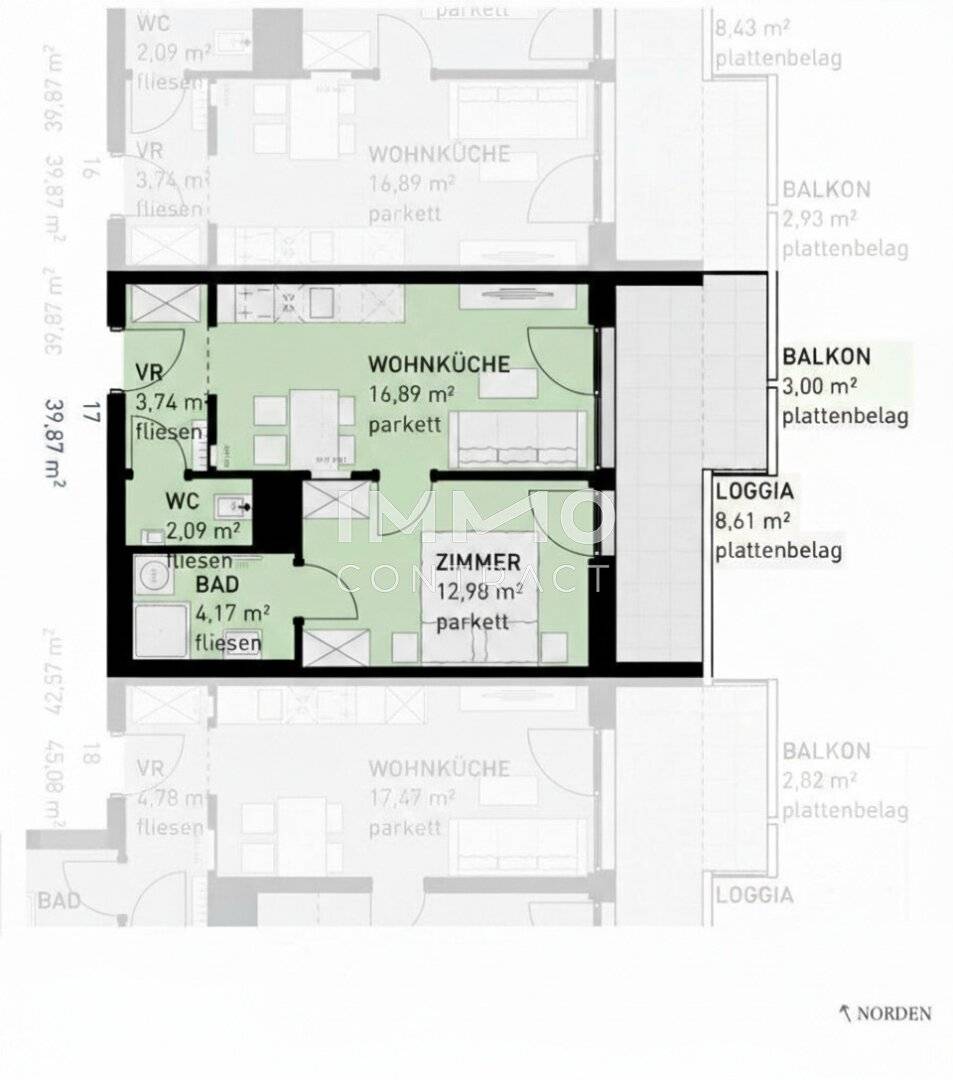 Moderne Wohnung mit Loggia und Parkettboden