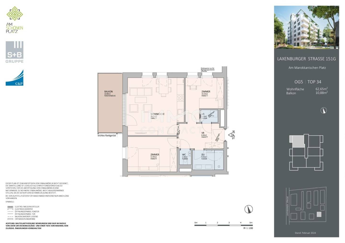 Apartment with west facing balcony in quiet green location
