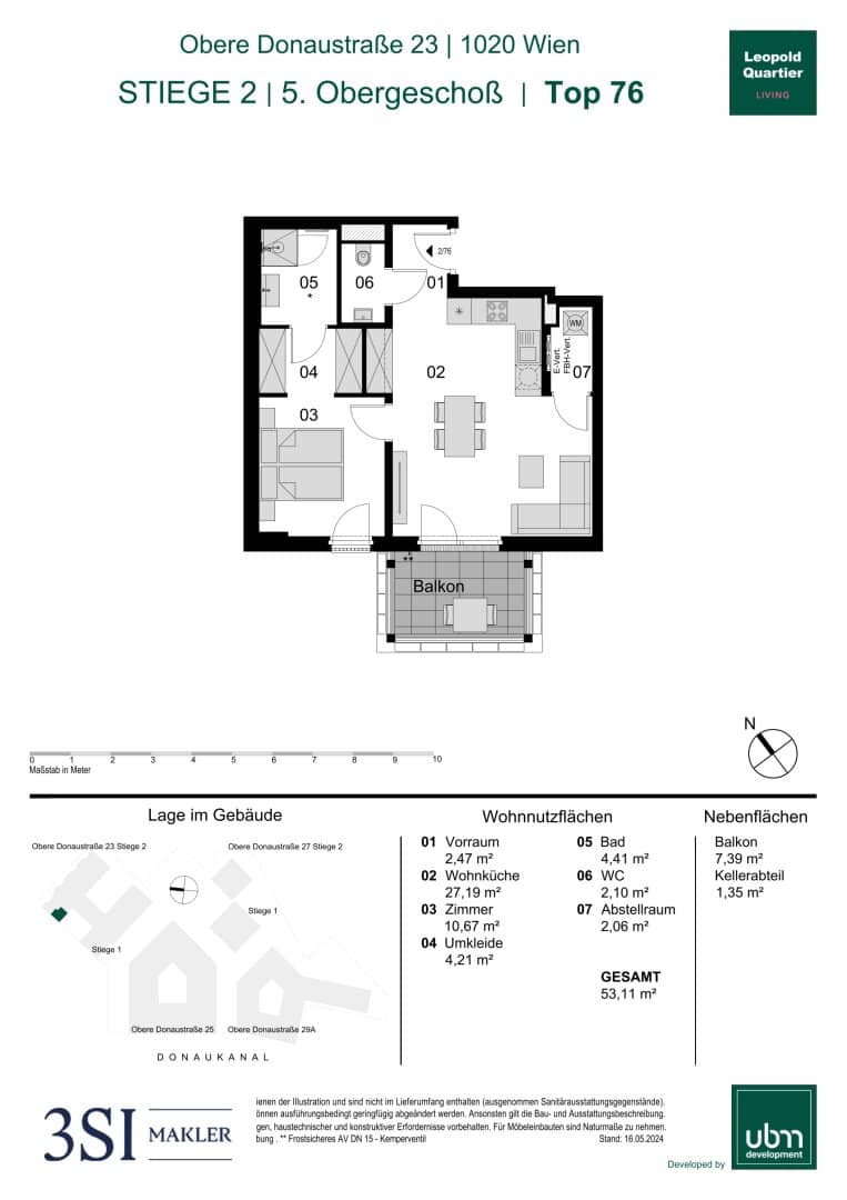 New build apartment with balcony near Donaukanal