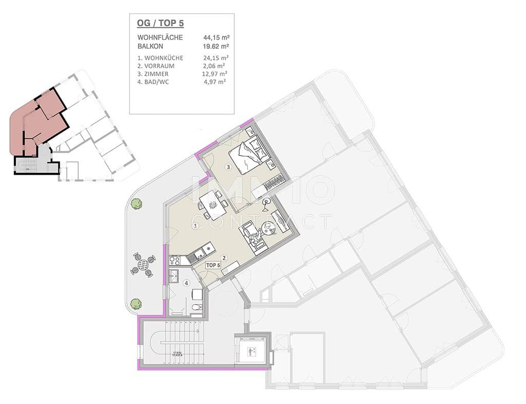 Apartment with balcony first occupancy new build by the Marchfeldkanal