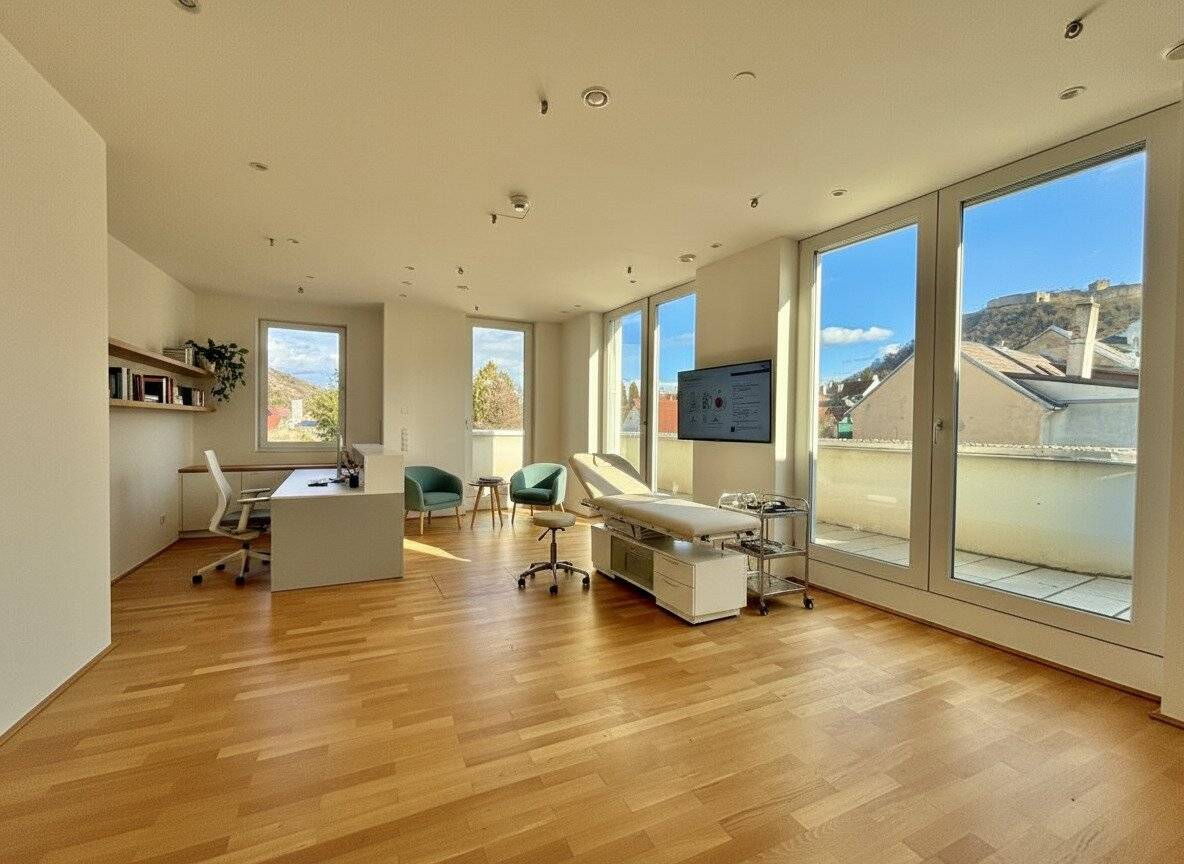Medical practice seeks a physician with personality | Doctors' Center with direct view of Schlossberg | Spacious outdoor areas