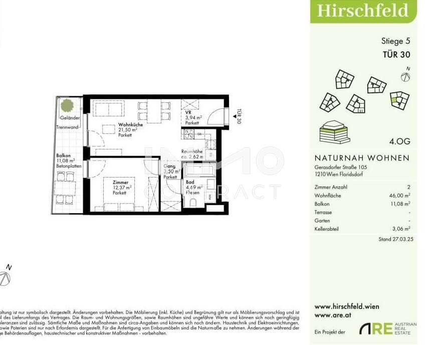 First occupancy apartment with west balcony in Hirschfeld