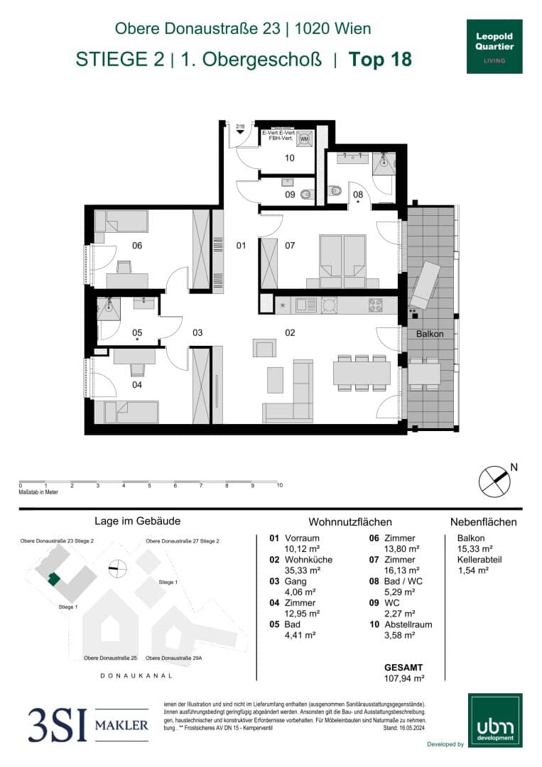 Wohnung mit Balkon und Geothermie nahe Augarten