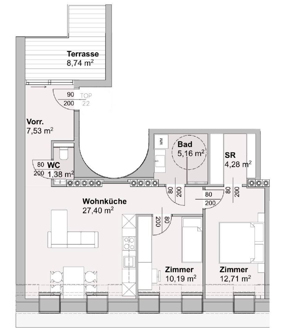 Newly built attic apartment with terrace