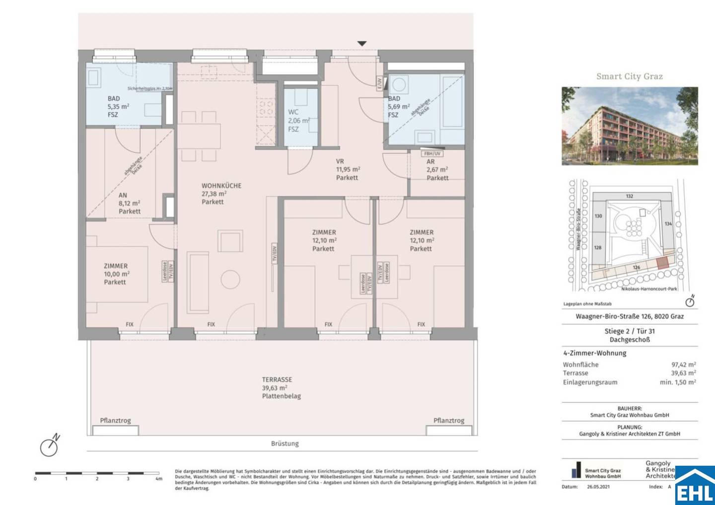 Wohnung im Smart Quadrat Graz große Terrasse