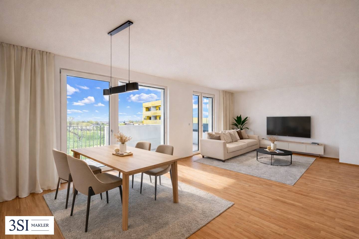 Apartment with balcony and garden view in green surroundings