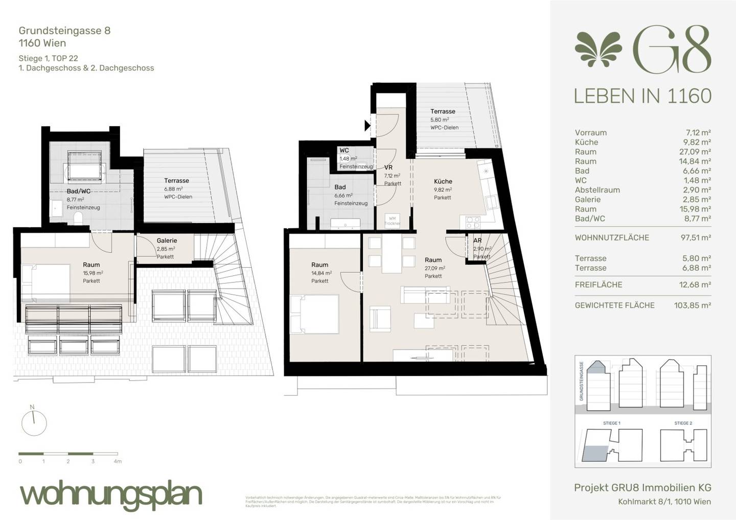 Dachgeschosswohnung Erstbezug Zwei Terrassen