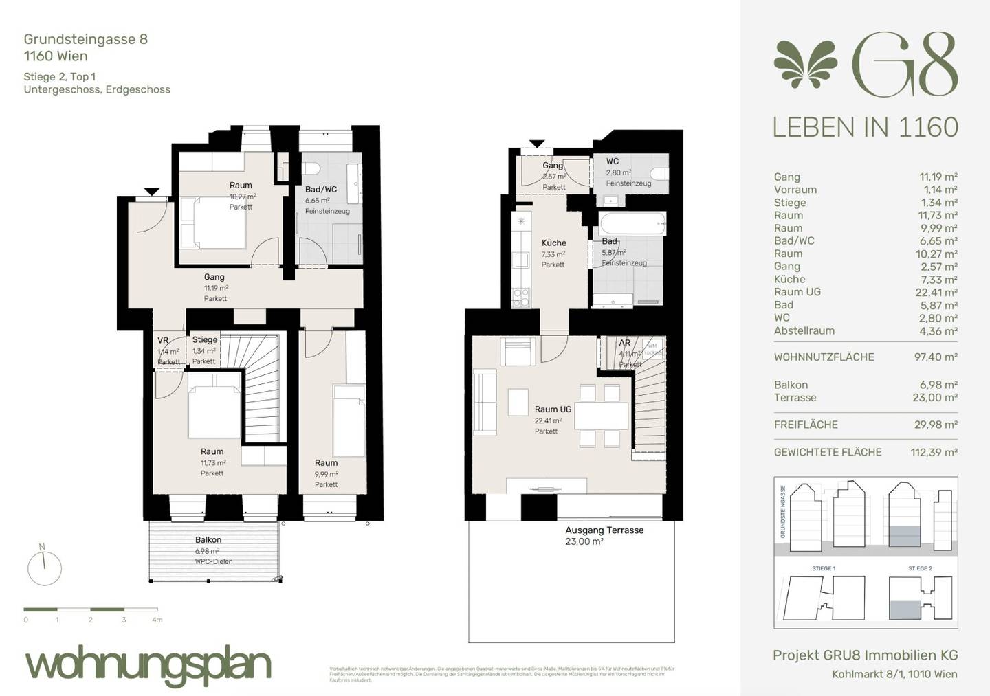 Lower floor apartment balcony near Brunnenmarkt