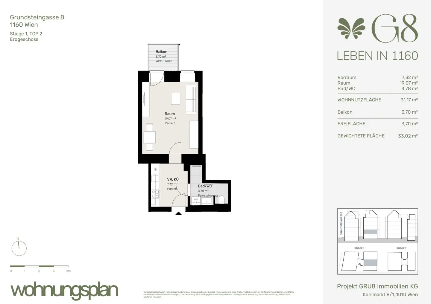 Ground floor apartment balcony near Brunnenmarkt