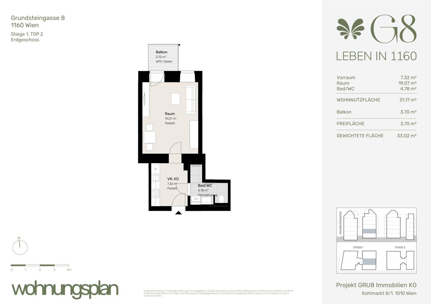 Ground floor apartment balcony near Brunnenmarkt