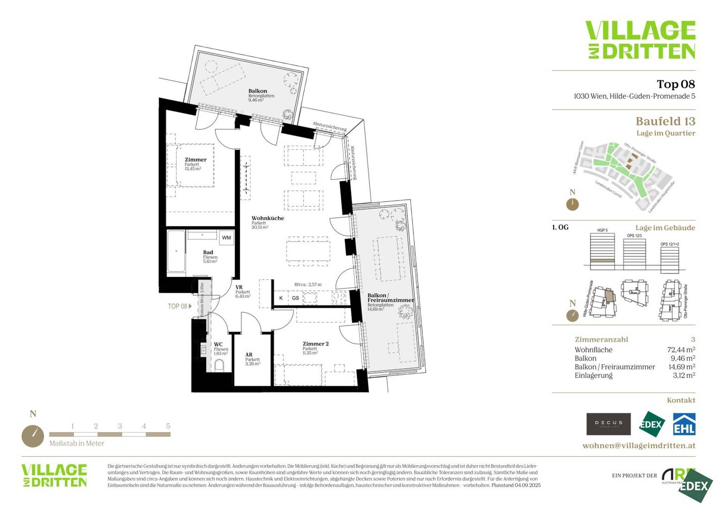 3-Zimmer-Neubauwohnung, 72m², 2 Balkone
