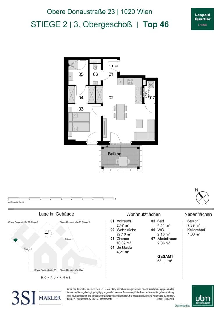 Wohnung first occupancy new build balcony near Augarten