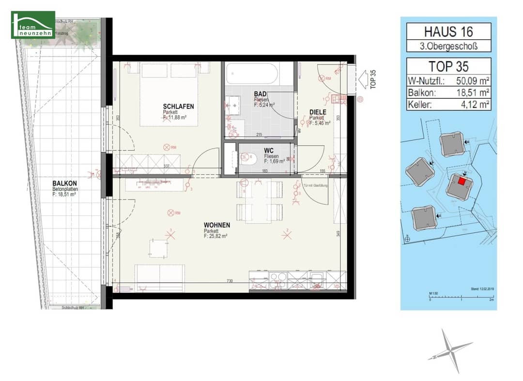 Newly built apartment with large balcony and lift