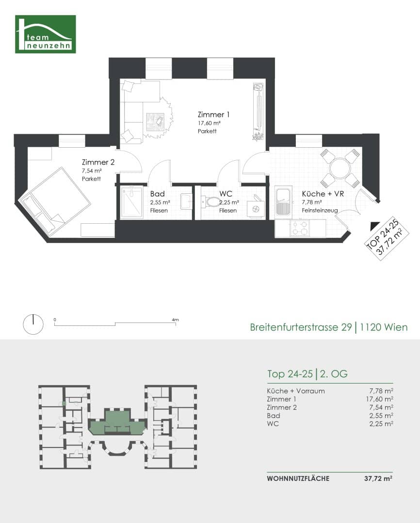 Courtyard-facing period apartment on 2nd floor with elevator near U6 &amp; Meidling station