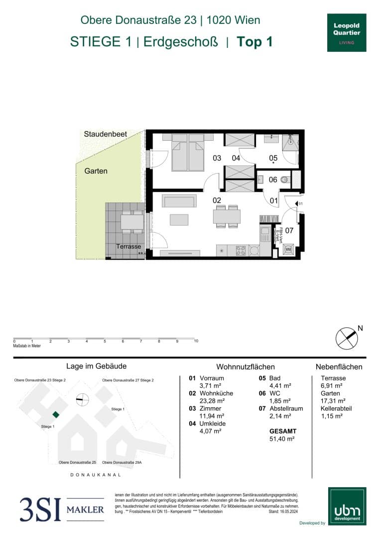 Apartment with garden and terrace in the Augarten