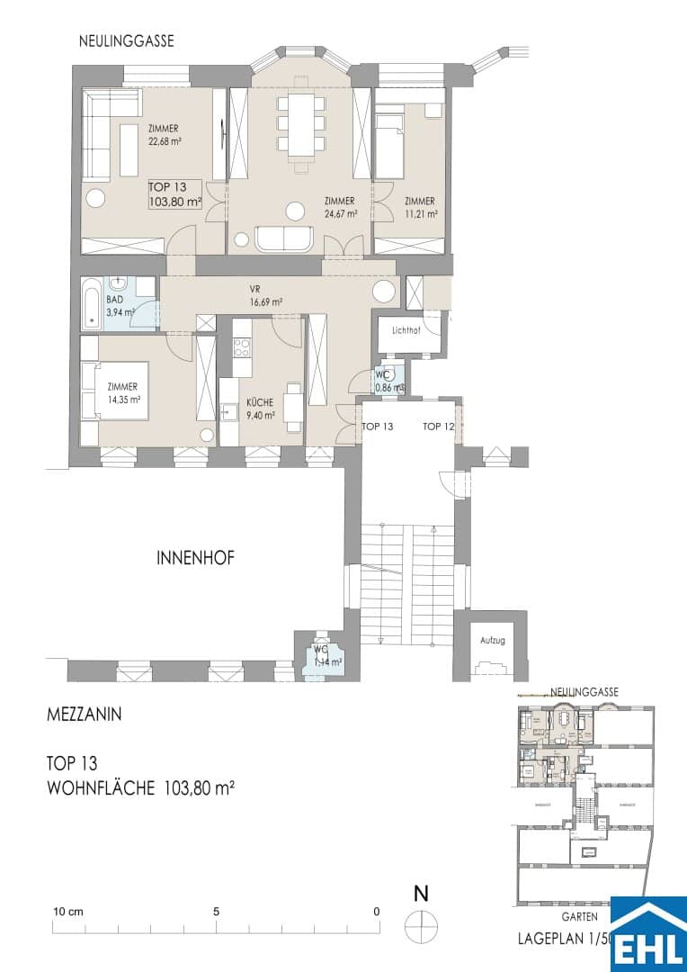 Altbau Wohnung Balkonoption nahe U3 Rochusgasse