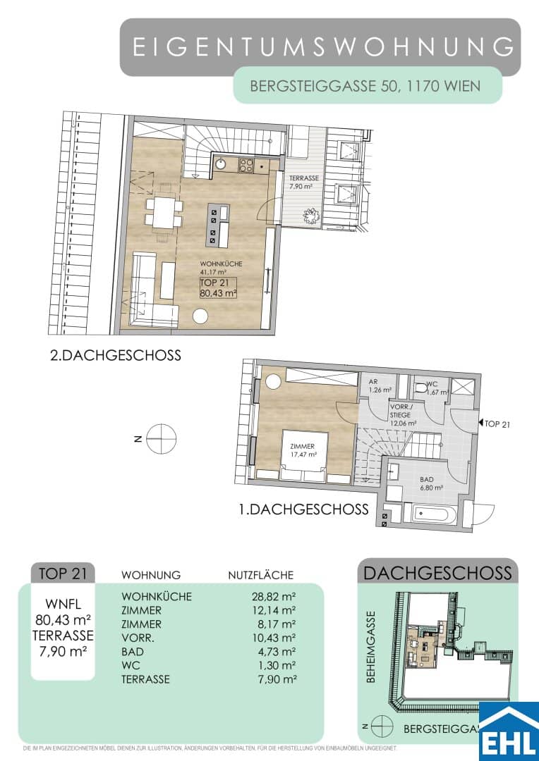 Dachgeschosswohnung with open kitchen and balcony near AKH
