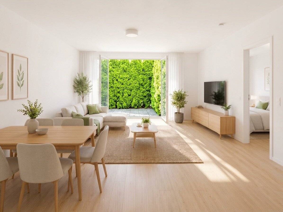 Wohnung mit Loggia in Gartenebene hell modern