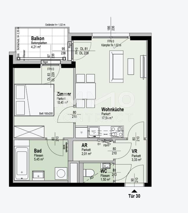 Apartment near Old Danube with west balcony