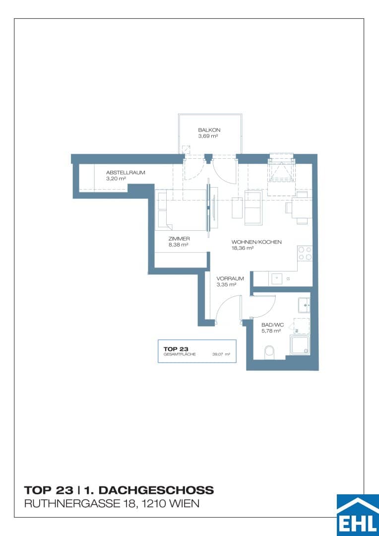 Apartment with loggia and underfloor heating