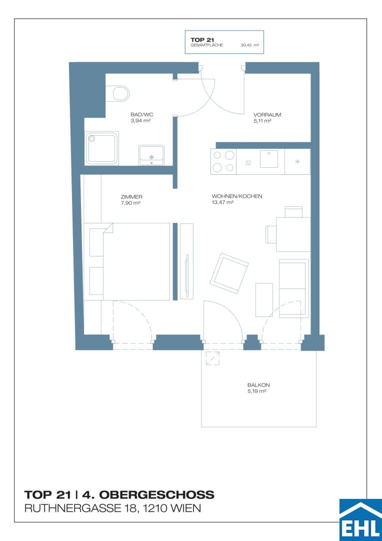 Apartment with balcony and return potential