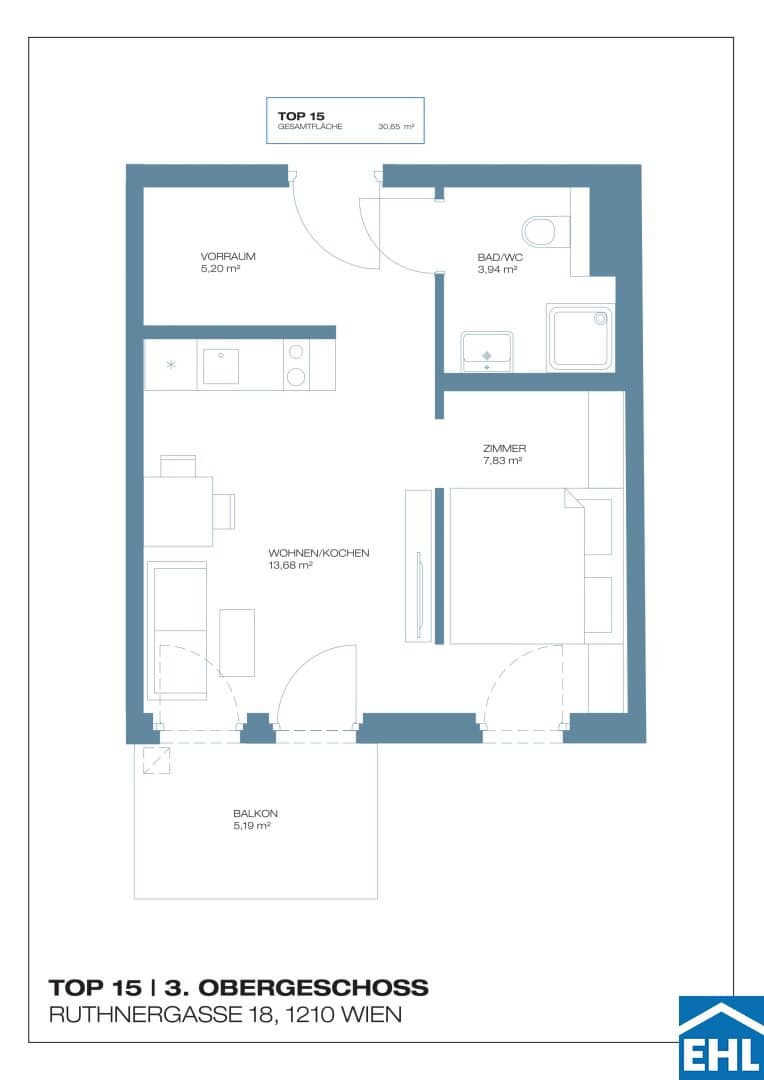 New build apartment with balcony and operator contract