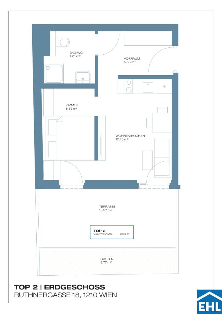 New build apartment with balcony and terrace
