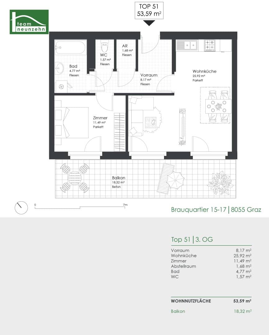 Well maintained apartment Brauquartier balcony