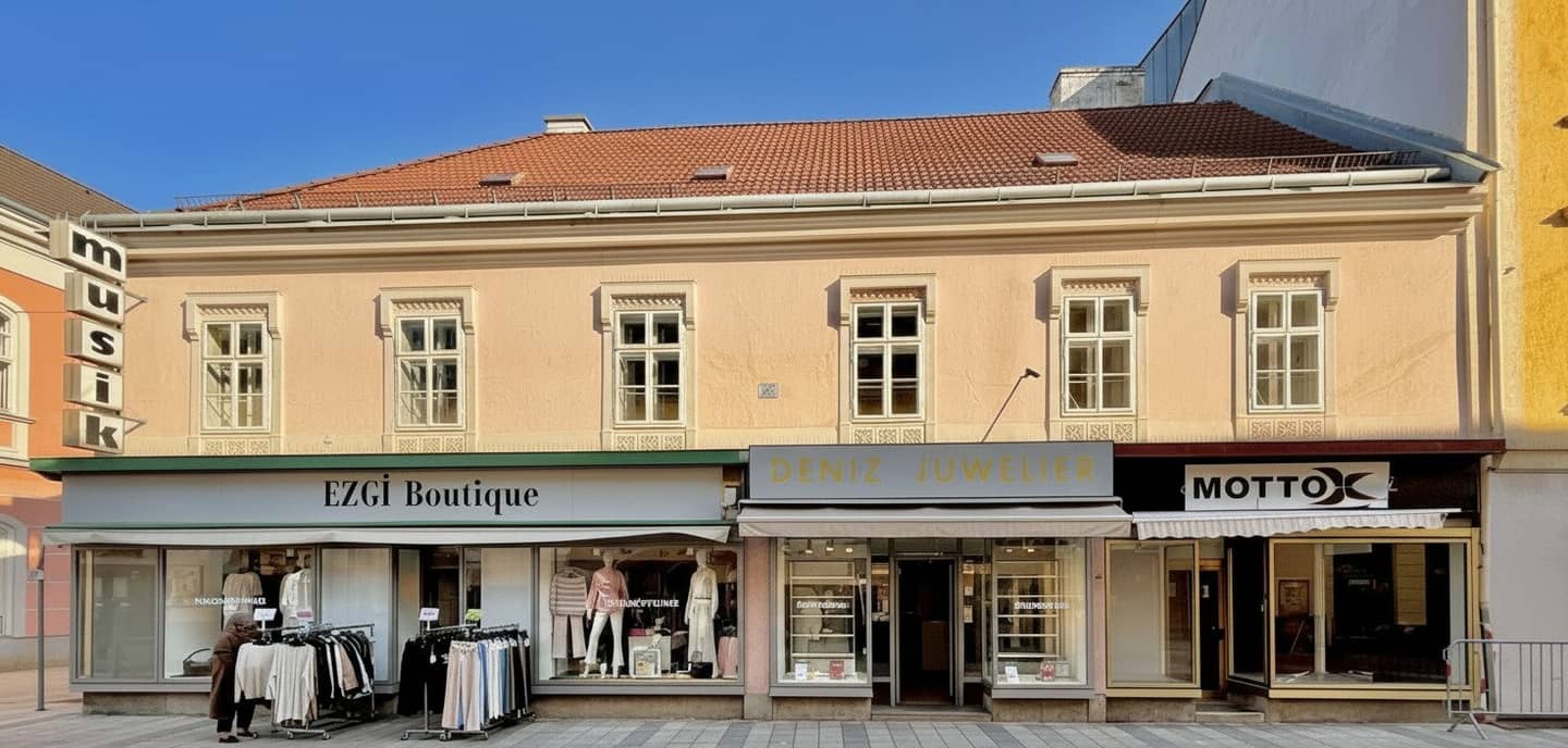 Frequency Location deluxe! 35 m² commercial premises in Herzog-Leopold-Straße | Retro portal with wide window surface | Immediately available for rent to rent