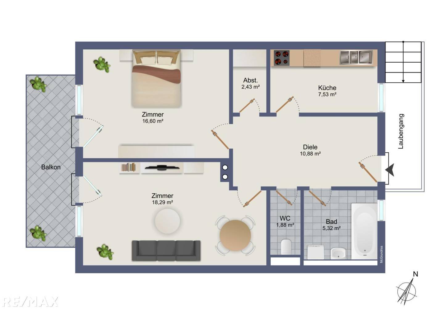 Apartment in Wetzelsdorf with a large balcony and an underground parking space
