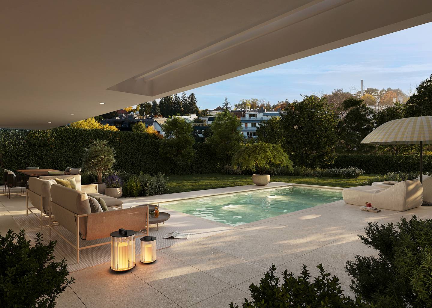 Wohnung mit privatem Garten und Pool in Hanglage