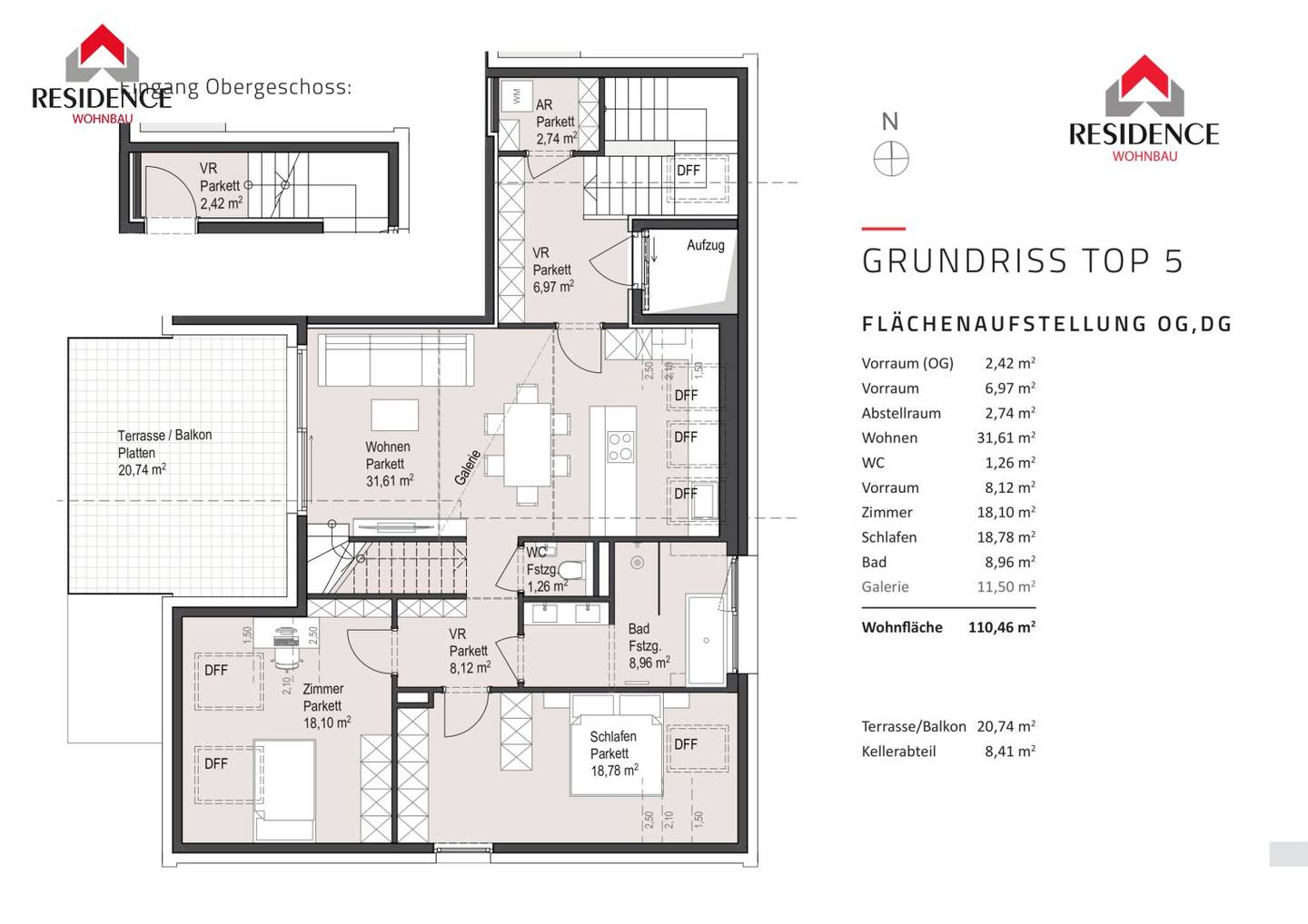 Newly built apartment with gallery and west terrace