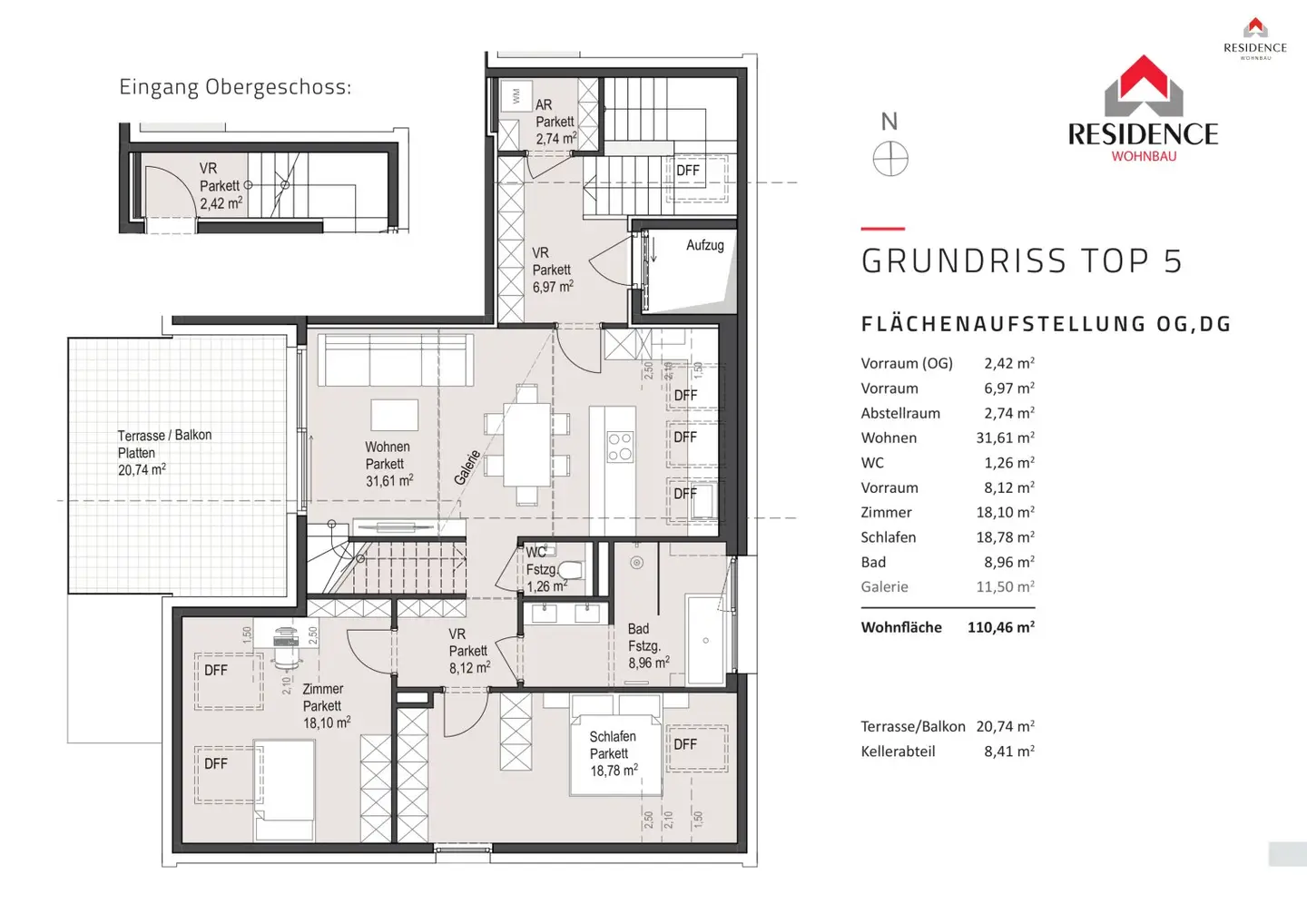 Newly built apartment with gallery and west terrace