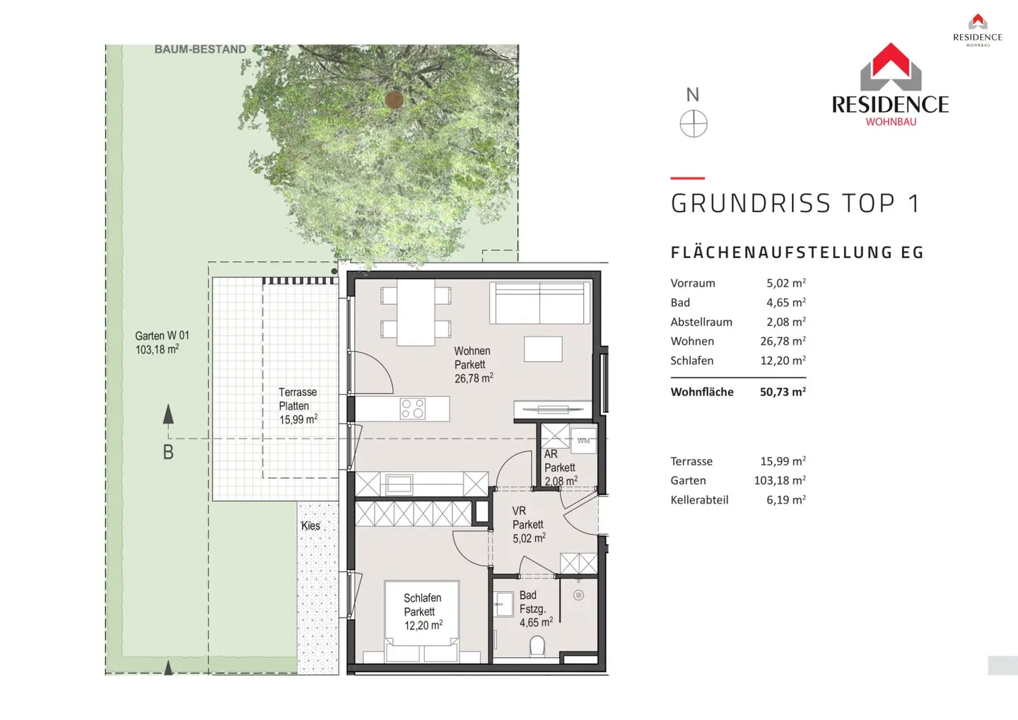 Newly built apartment with garden and terrace
