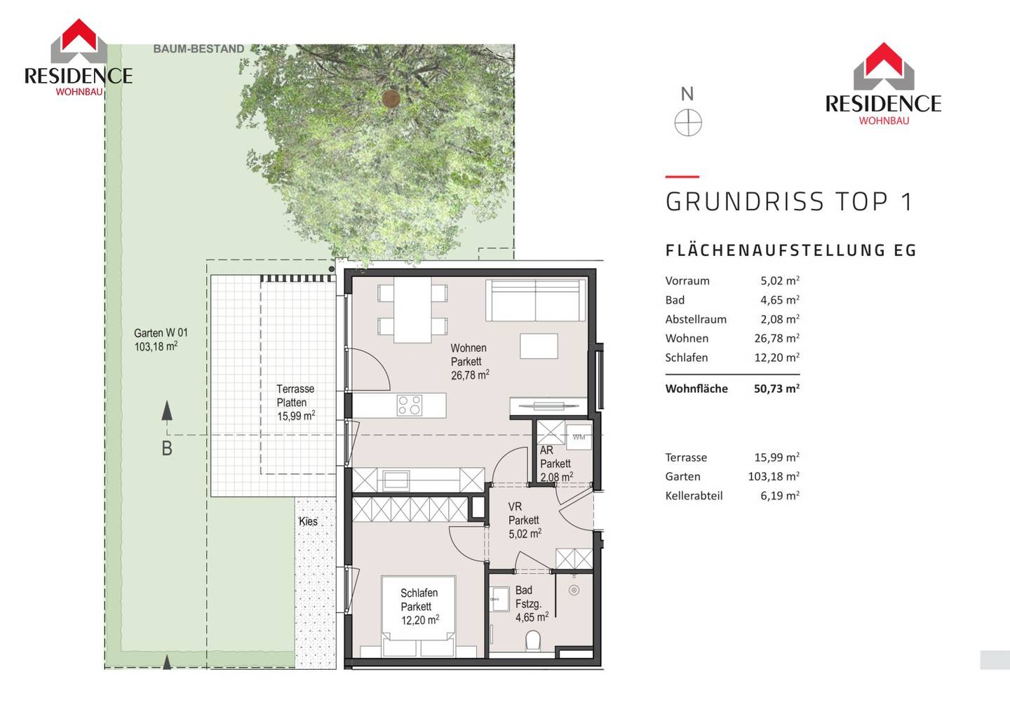 Newly built apartment with garden and terrace