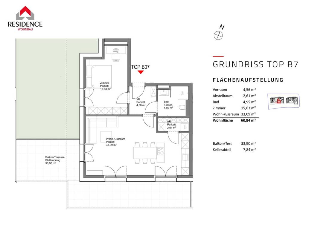 2-Zimmer-Neubau mit Dachterrasse, 61m²