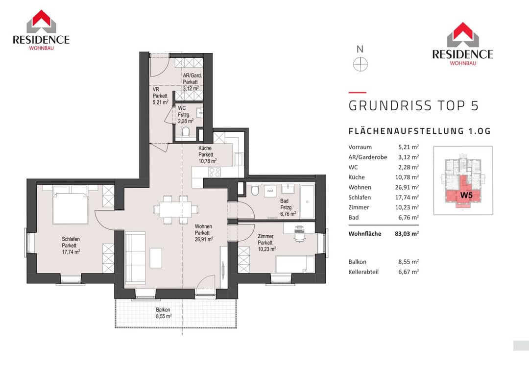 First occupancy apartment in Elisabeth Vorstadt with lift and balcony