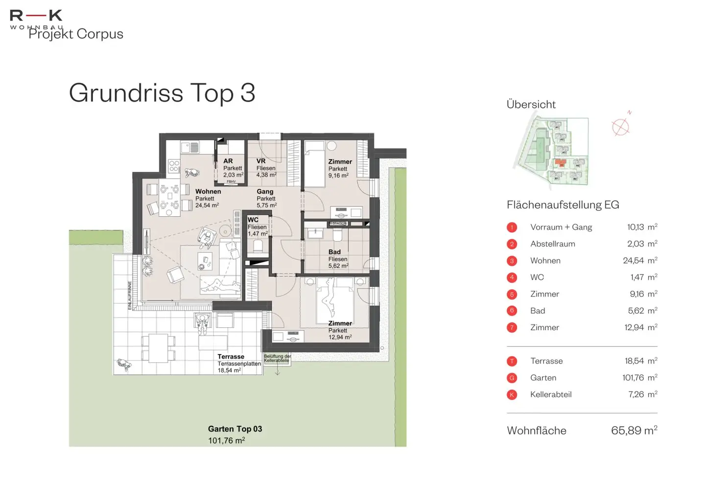 Newly built apartment with private garden and terrace