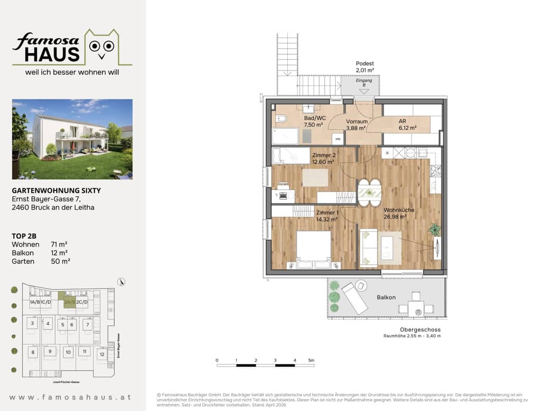 3-Room New Build Apt with Garden, 71m²