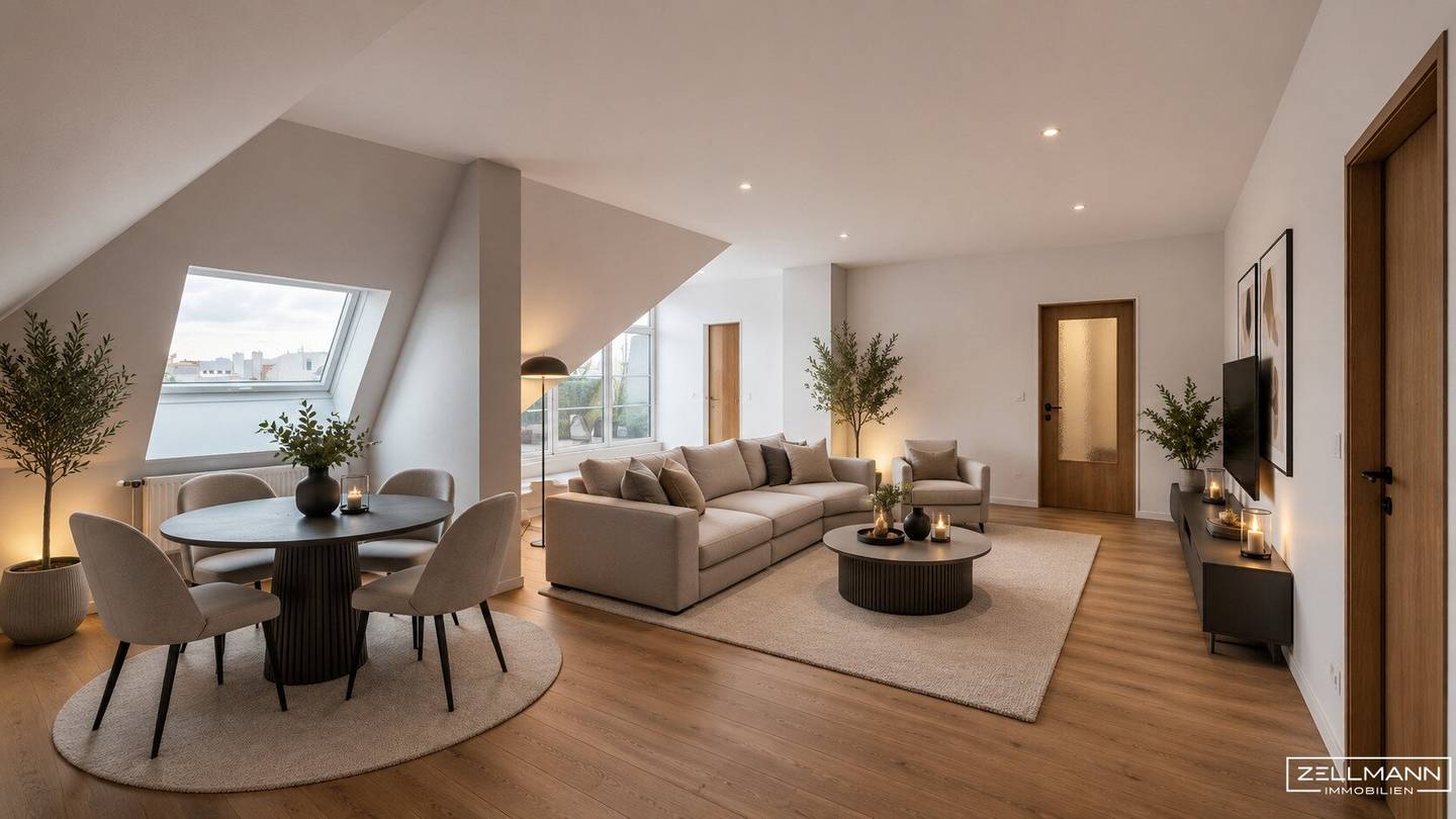 NEAR RIVERSIDE | Attic apartment with spacious living area, 3 rooms + separate kitchen | ZELLMANN IMMOBILIEN
