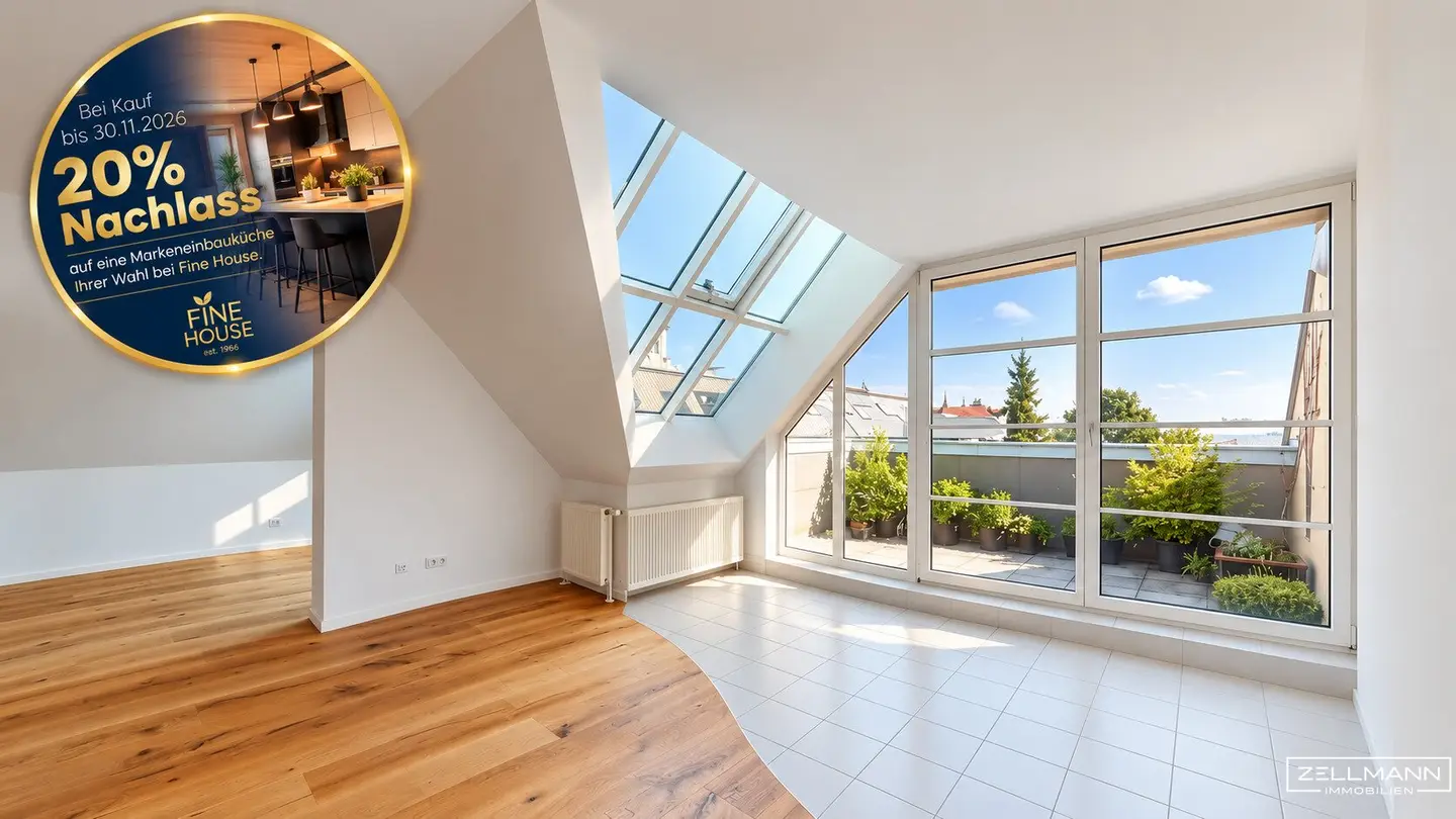NEAR RIVERSIDE | Attic apartment with spacious living area, 3 rooms + separate kitchen | ZELLMANN IMMOBILIEN